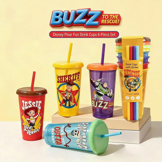 Toy Story 4 Pack Plastic Straw Cup Set Official Cartoon Reusable BPA Free Drinking Cups by PDG ibma