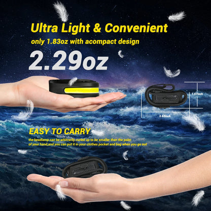 USB Rechargeable Head Torch Induction Headlamp COB LED Sensor Head Lamp Built-in Battery Flashlight 5 Lighting Modes Headlight