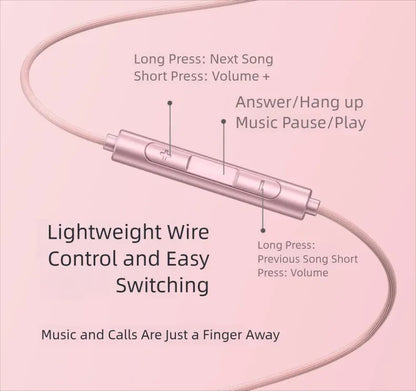 Portable In Ear Music Wired Pink Earphones For Girl Women Gaming Play With Mic Sleep Anti-lost Wired Type C 3.5mm Headphone