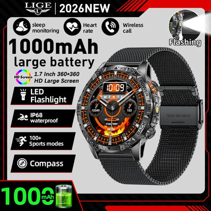 LIGE New Military For T-Rex 3 Ultra Smart Watch 1000mAh Battery IP68 Waterproof Compass Flashlight Sports Tracker Smartwatch Men