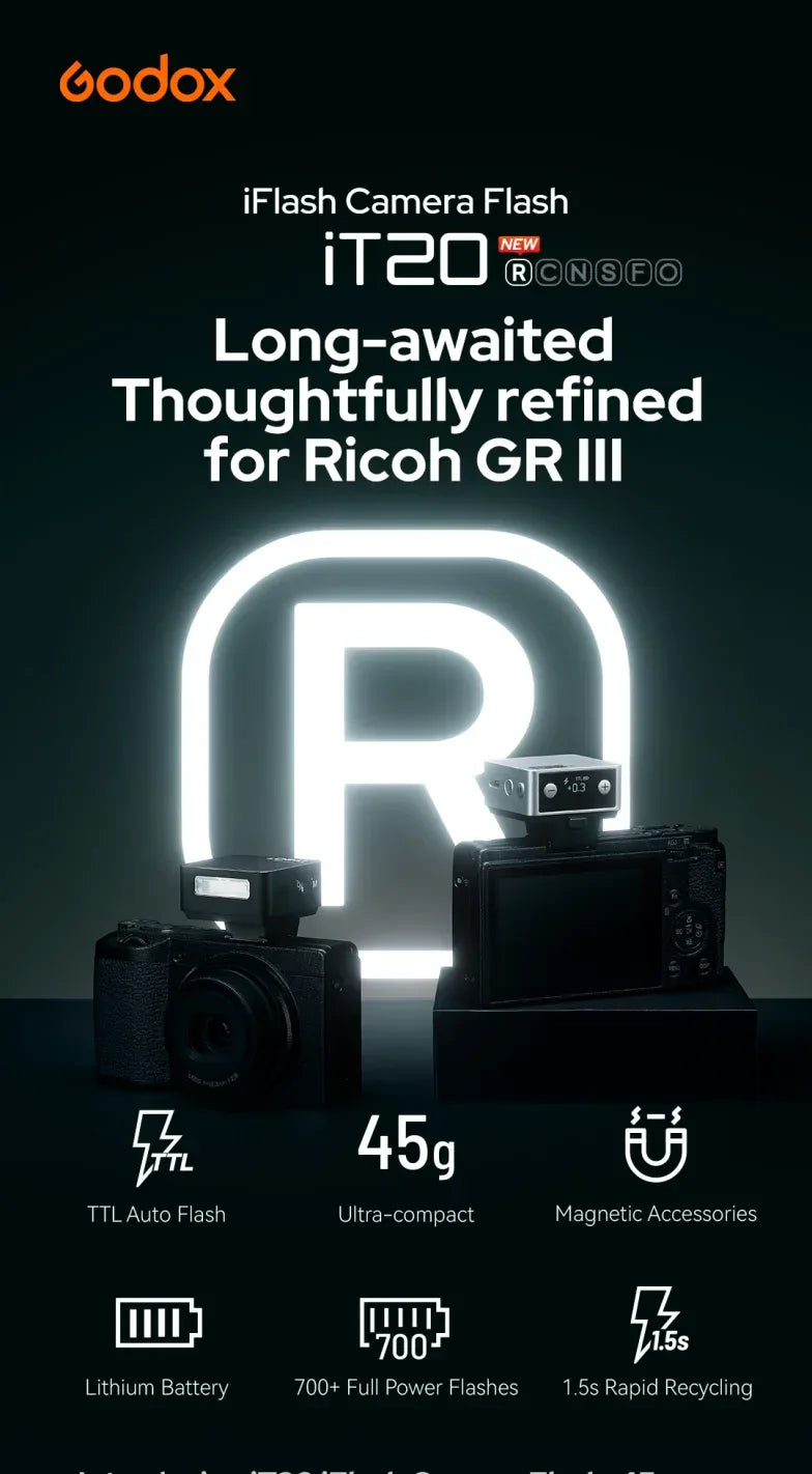 Godox iT20 R Mini Flash for Ricoh TTL Camera 6 Level Automatic Flash Output 1.5 Seconds Recycle Time