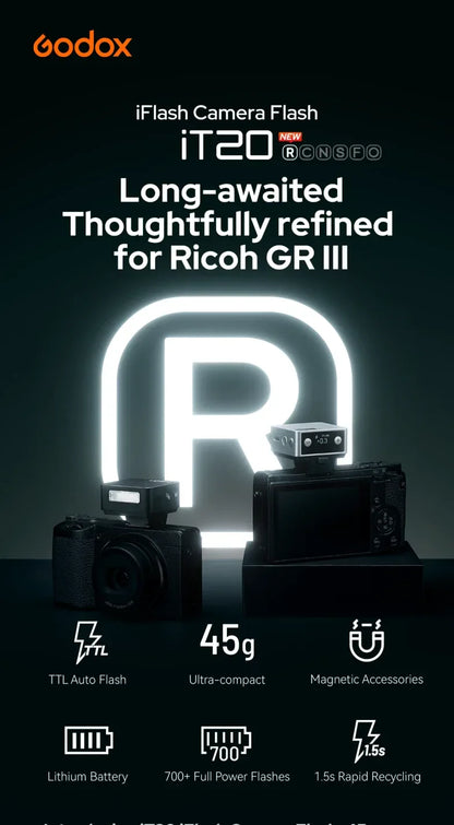 Godox iT20 R Mini Flash for Ricoh TTL Camera 6 Level Automatic Flash Output 1.5 Seconds Recycle Time