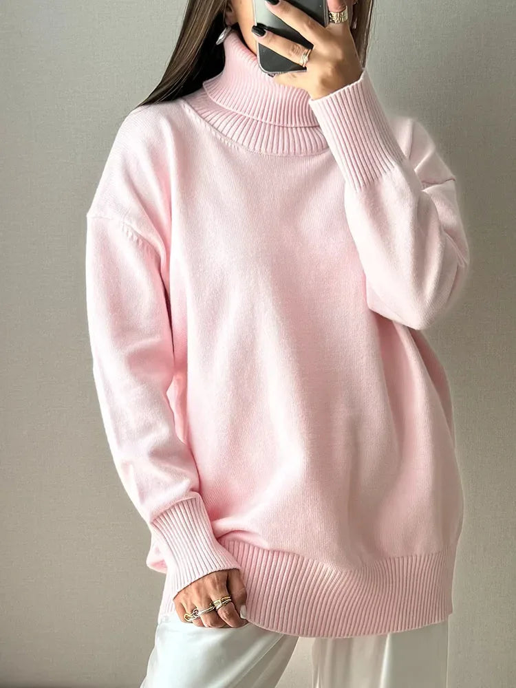 Winter Pink Turtleneck Sweaters Women Oversized Autumn Warm Women's Jumper Loose Basic White Turtleneck For Women Pullovers