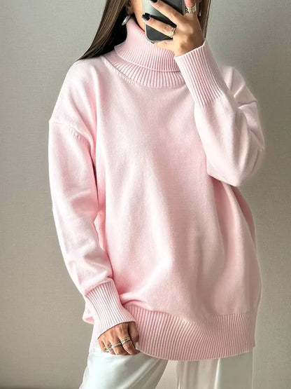 Winter Pink Turtleneck Sweaters Women Oversized Autumn Warm Women's Jumper Loose Basic White Turtleneck For Women Pullovers