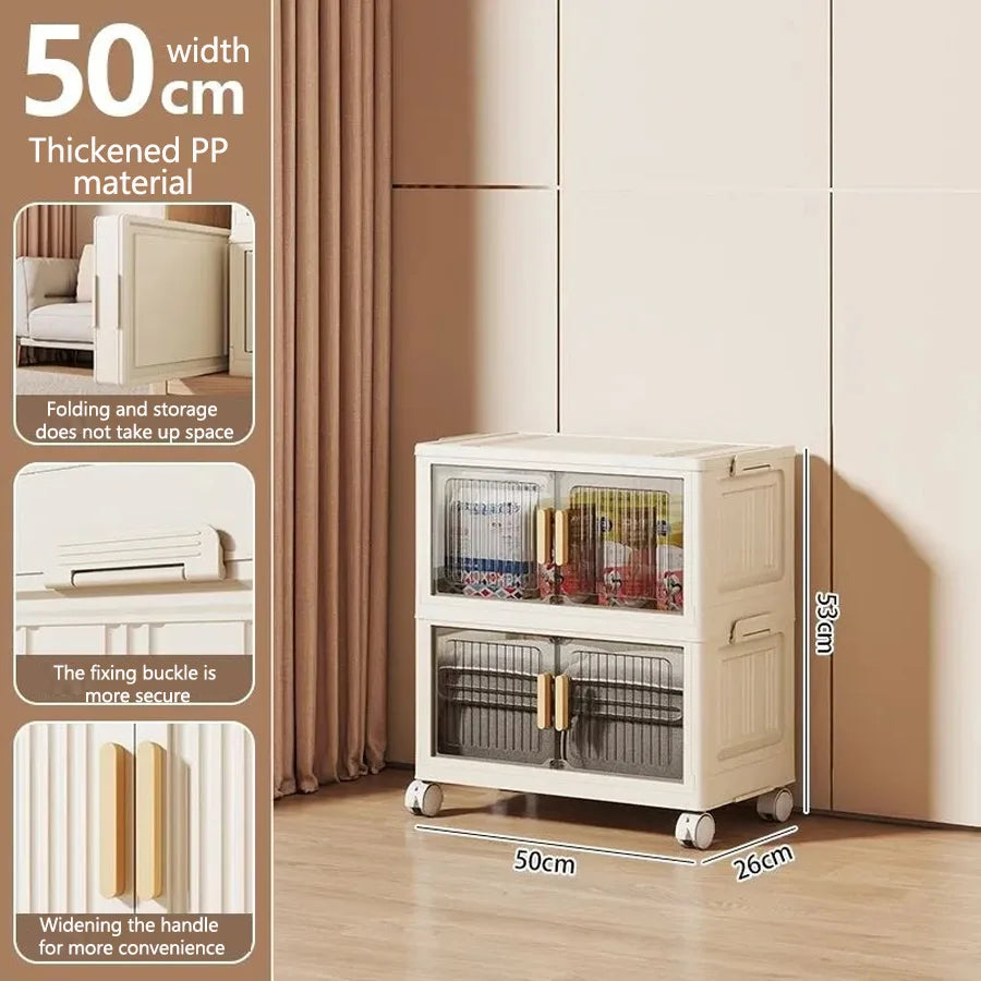 Multi-Functional Folding Storage Cabinet with Doors for Home Office Kitchen Bathroom Organizer White Black Gray