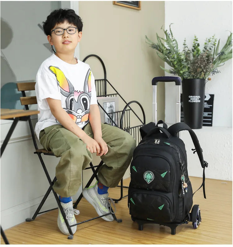 High-capacity on 2/6 Wheels Waterproof Luggage Rolling Bag Student Shoulder Backpack  Detachable Children Rolling School Bags