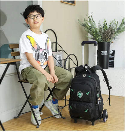 High-capacity on 2/6 Wheels Waterproof Luggage Rolling Bag Student Shoulder Backpack  Detachable Children Rolling School Bags