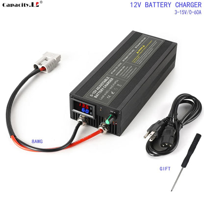 Portable 12V100A Lifepo4 Battery Charger 40A 50A Lithium Battery Charger 60A 85A with Adjustable Voltage and Current Anderson