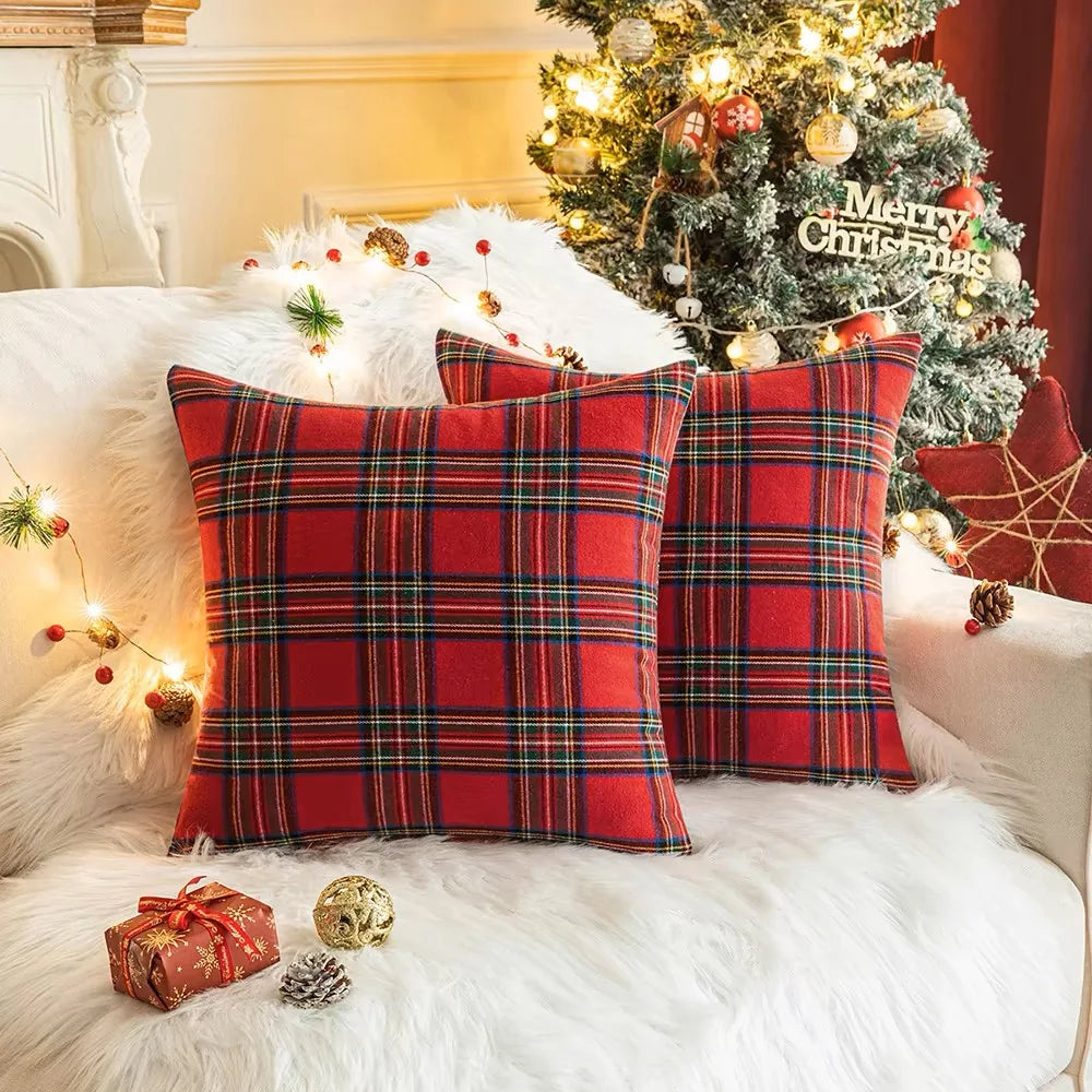 Christmas Plaid Decorative Throw Pillow Covers Scottish Tartan Cushion Case for Farmhouse Home Holiday Decor Sofa Couch Decor