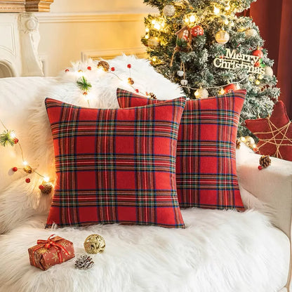 Christmas Plaid Decorative Throw Pillow Covers Scottish Tartan Cushion Case for Farmhouse Home Holiday Decor Sofa Couch Decor