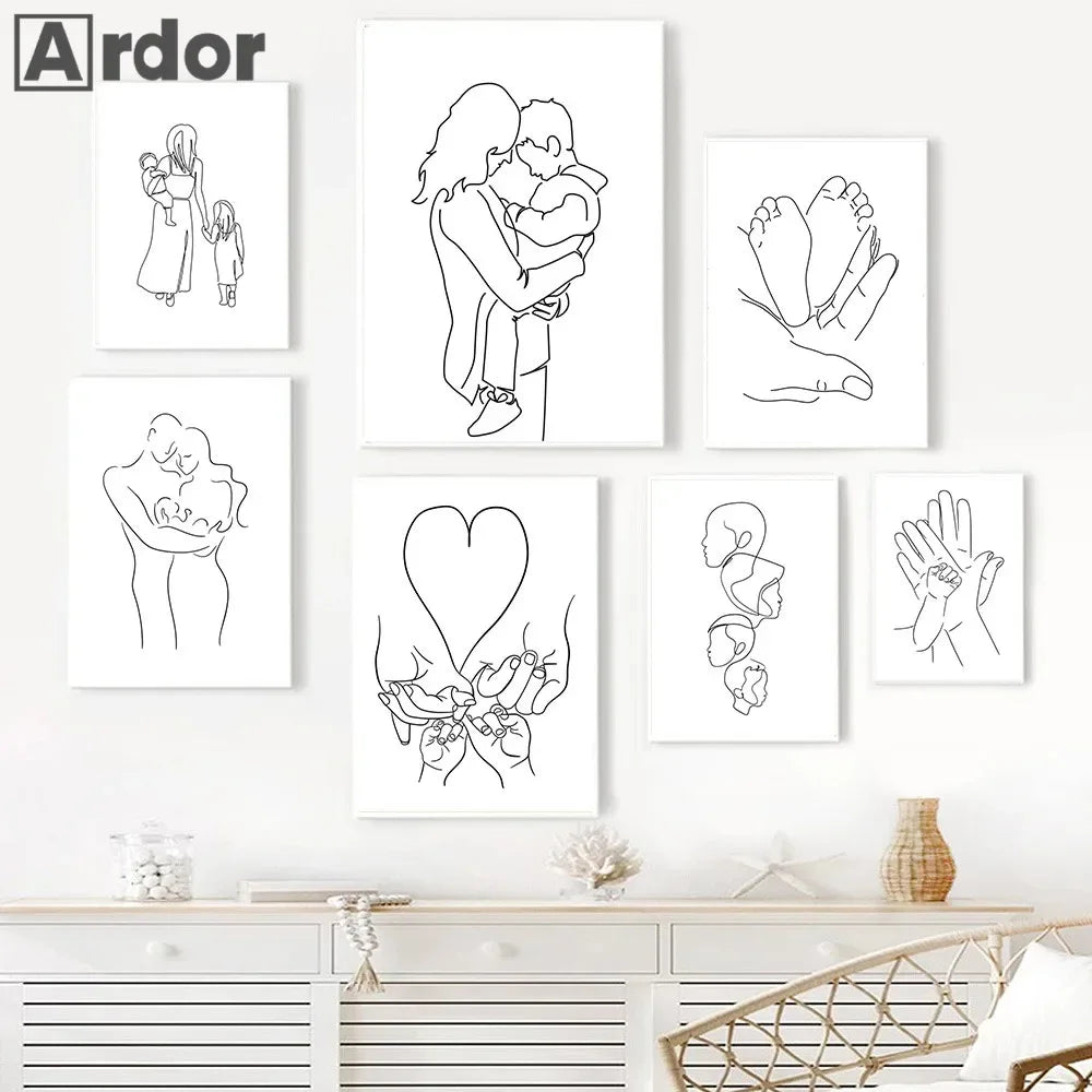 Love Hands Abstract Line Canvas Painting Family Portrait Print Mom Dad Daughter Son Art Poster Nordic Wall Pictures Home Decor