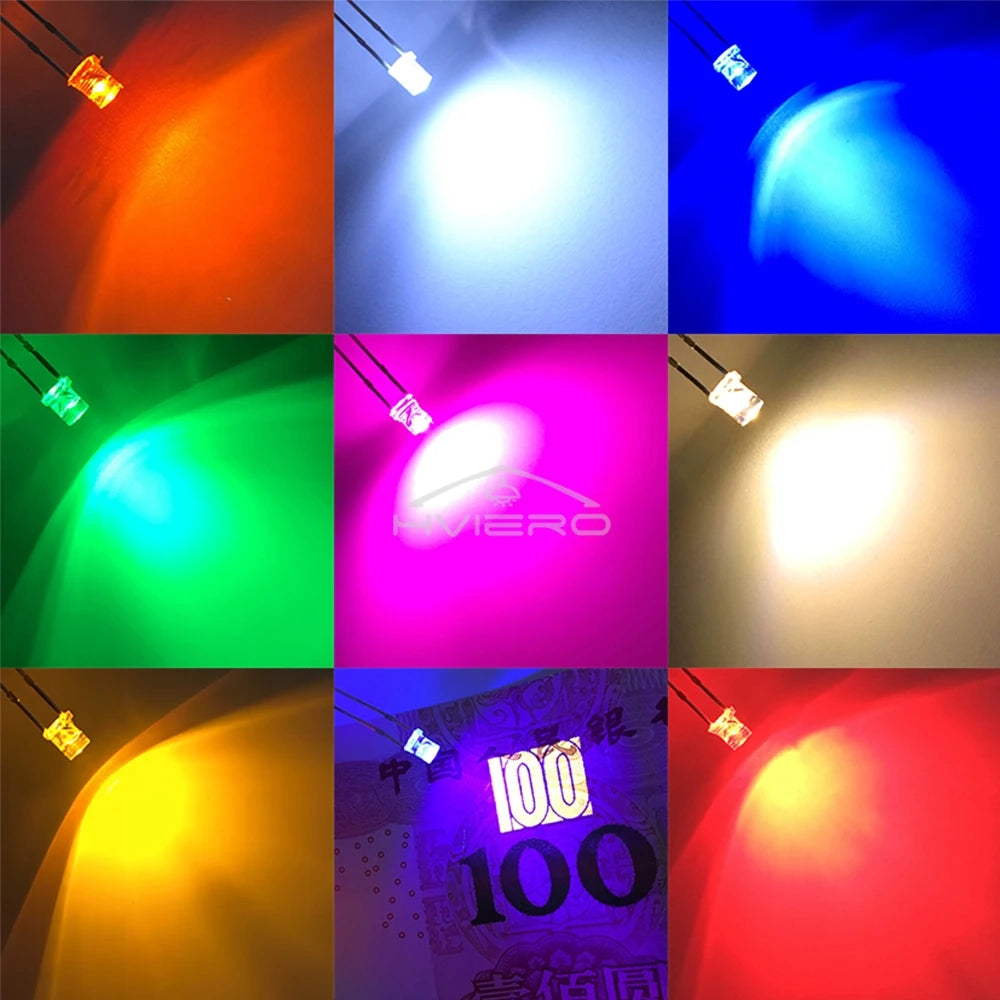 100pcs F3 3mm Flat Led Ultra Bright Diodes Wide Angle Light Emitting Bulbs Signage Decoration Advertising Lamp Ambient Building