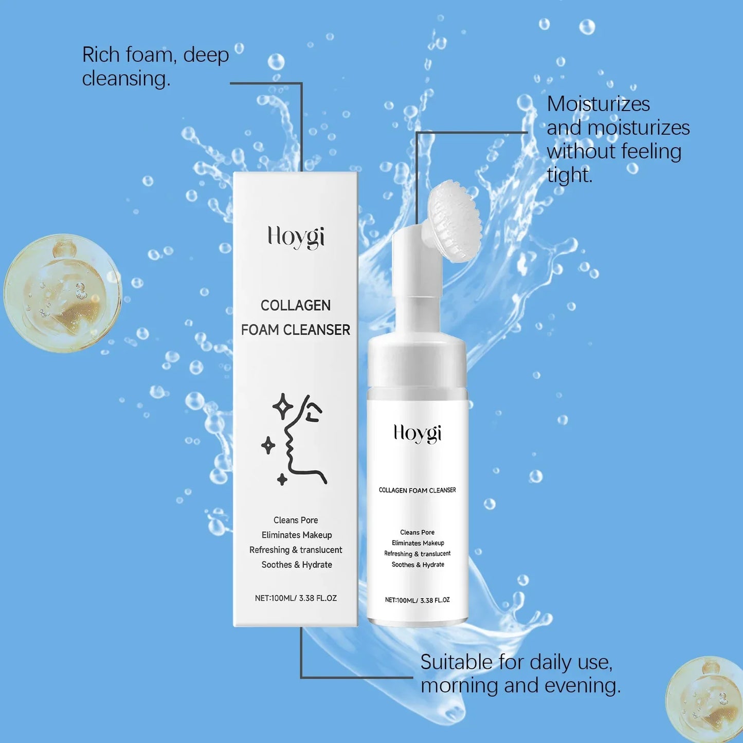 Collagen Facial Cleanser Mousse Deep Cleansing Skincare Controls Oil Moisturizing Firming Face Wash Foam Cleanser Skin Care