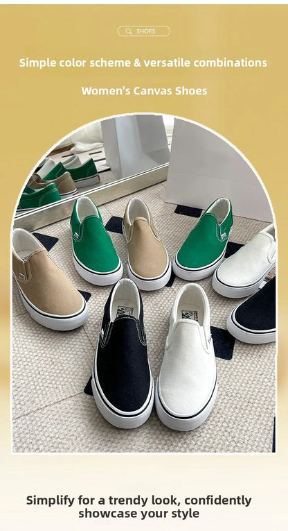 Women's Slip-On Canvas Shoes Summer 2026 Korean Style Student Flat Rubber Sole Wear-Resistant Low Cut Flat Heel Street Fashion
