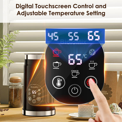 BioloMix 5-in-1 Milk Frother with Upgraded LED Display Touch Screen - Hot And Cold Foam Maker Milk Warmer for Coffee Latte