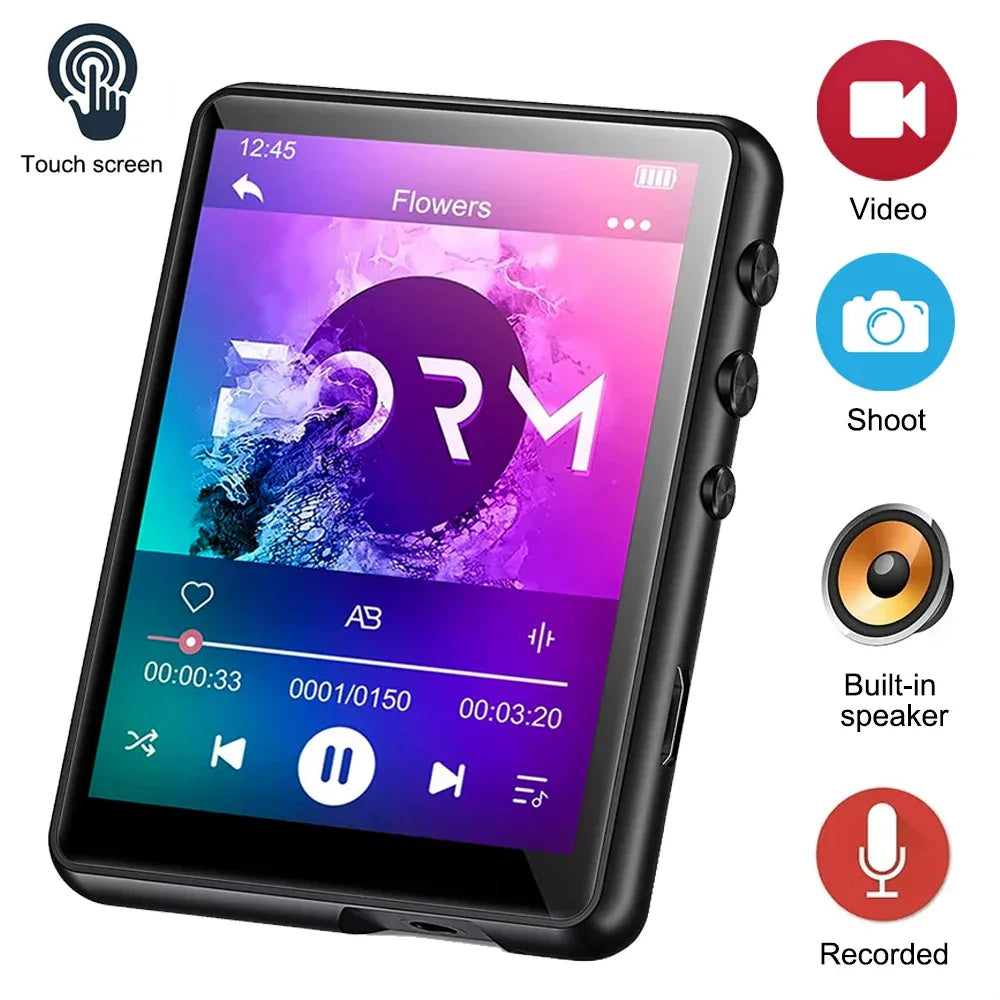 MP3 Player Bluetooth 5.4 Built-in Speaker Hi-Fi Music Player 2.4 Inch Touch Screen MP3 Walkman Video FM Radio Recording Camera