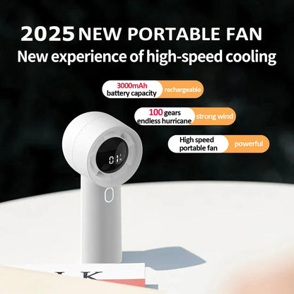 2025 New 3000mAh 100 Gears High Speed Fan Mini Air Conditioner Portable Fan Air Cooler with LED Display Screen Super Cool Wind