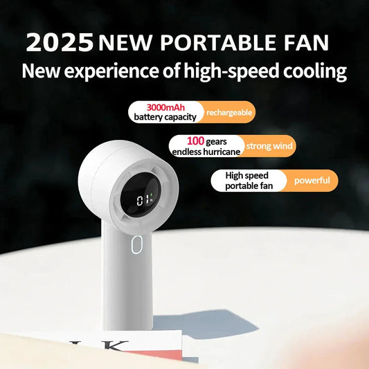 2025 New 3000mAh 100 Gears High Speed Fan Mini Air Conditioner Portable Fan Air Cooler with LED Display Screen Super Cool Wind