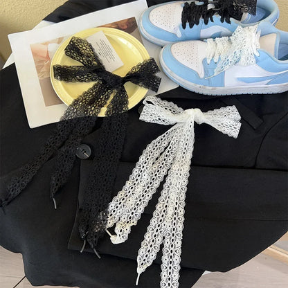 120cm Lace Shoelaces for Women Casual Shoes 3CM Width Flat Shoelace for Sneakers Black White Hollow Out Shoe Laces Accessorices