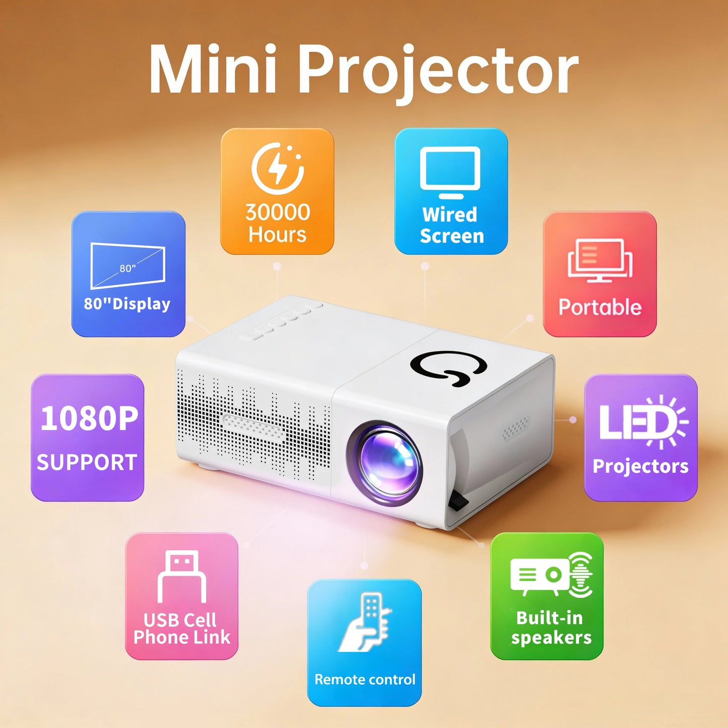 Mini projector supports 1080P 1920*1080P portable mini projector home theater outdoor projector