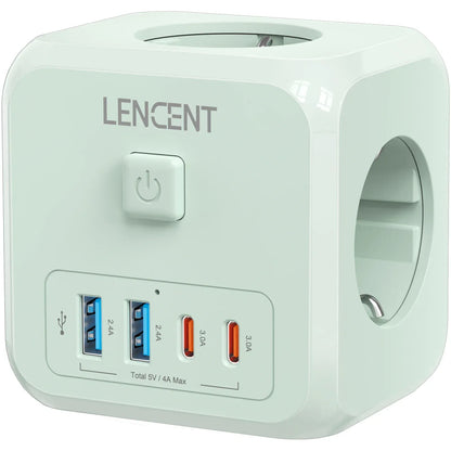 LENCENT Multi USB Wall Socket Cube with 3AC Outlets USB-A and Type C 7-in-1 Power Strip EU Plug Socket On/Off Switch for Home