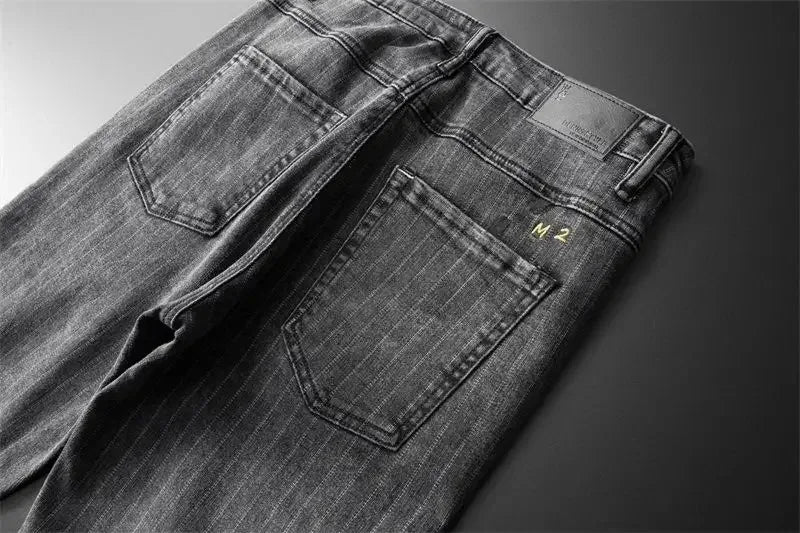 Trousers Skinny Luxury Men's Jeans Stripe Slim Fit Man Cowboy Pants with Pockets Tight Pipe Soft New in Plus Size Trend 2024 Xs