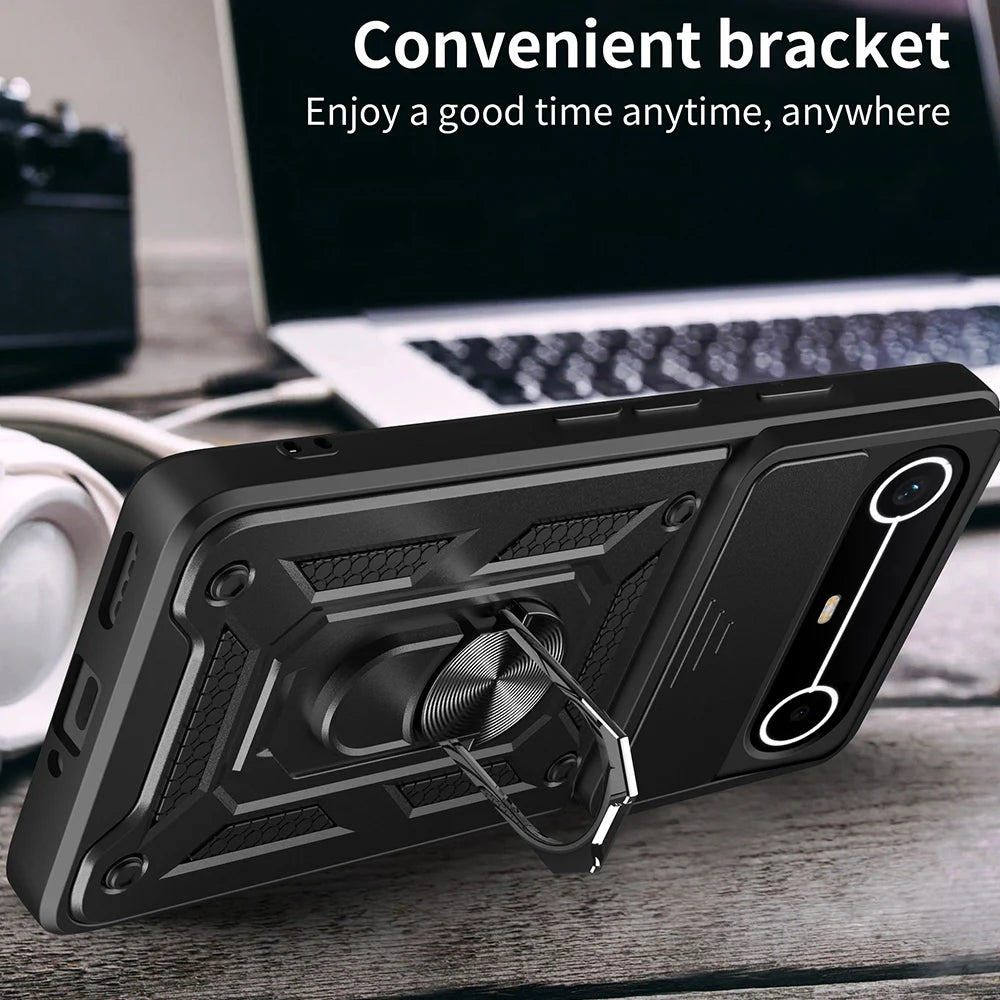 Slide Camera Cover for Tecno Spark Slim 4G Pova Slim 5G Case Ring Kickstand Holder Full Protective Shockproof Phone Capa Funda
