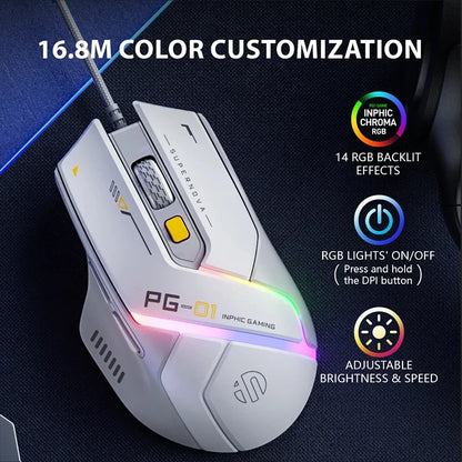 Inphic PG1 PG9 RGB Wired Gaming Mouse Ergonomics 1000Hz Polling Rate Stable Connection For Desktop And Laptop Computers