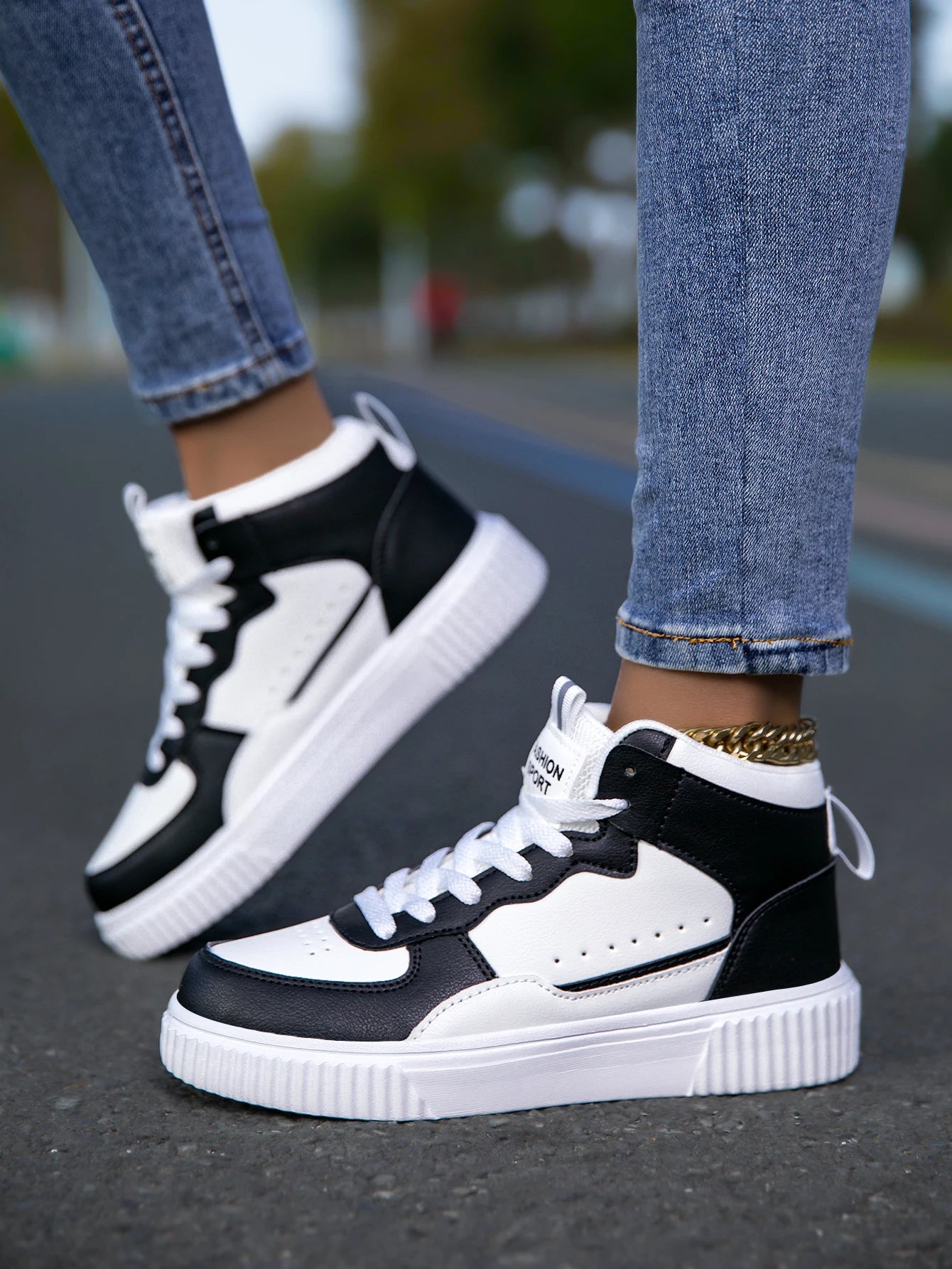 HKDQ Blue High Top Sneakers Unisex Non Slip Platform Men's Skate Shoes Spring Autumn Casual Leather Skateboard Shoes For Women