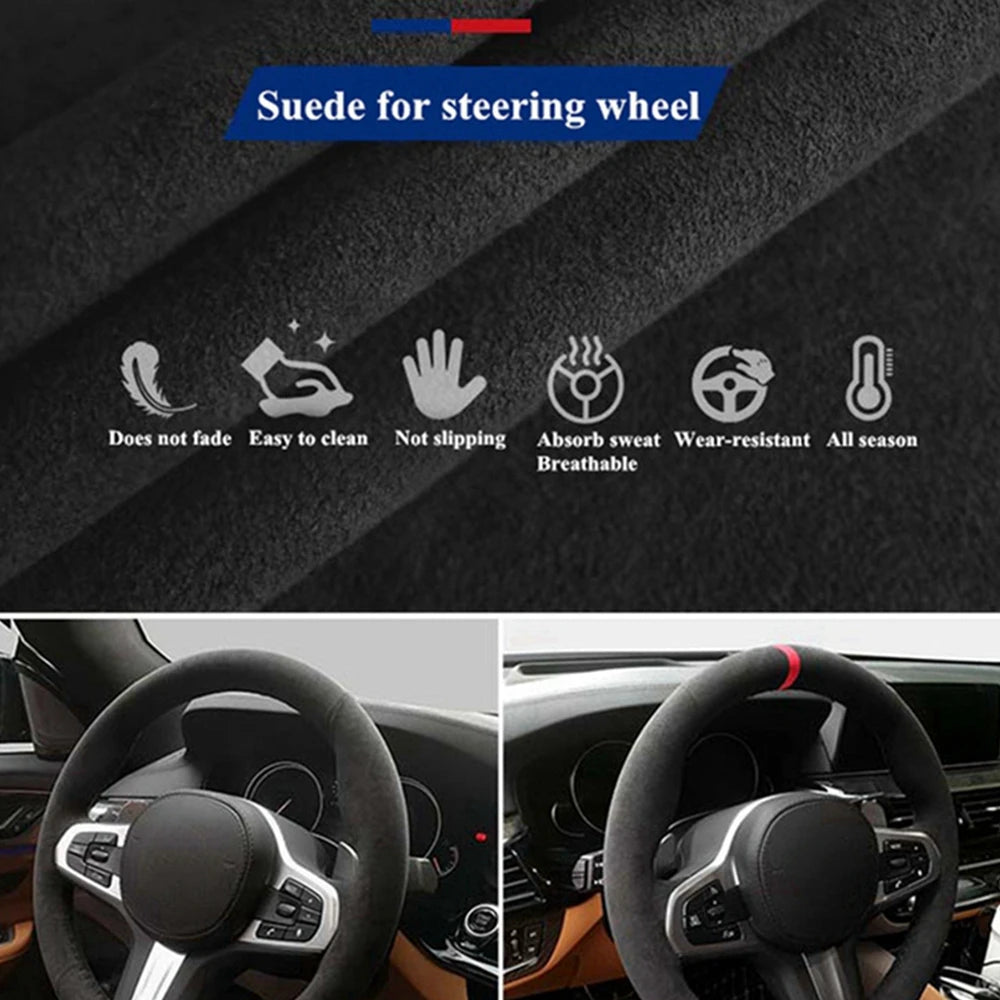 Hand Sewing Soft Suede Car Steering Wheel Cover For Seat Ibiza(6J)(FR/CUPRA) 2015 Mii FR Leather Original Steering Wheel Braid by PDG ibma