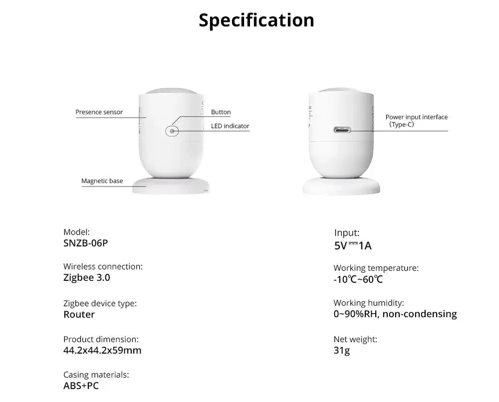 SONOFF SNZB 06P Zigbee Human Presence Sensor SNZB-06P Detector Motion Light Sensing Smart Home Automation Work with Alexa Google