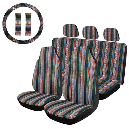 AUTO PLUS Striped Car Seat Covers Full Set with Seat Belt Pads Steering Wheel Cover Universal Washable Seat Covers for Cars by PDG ibma