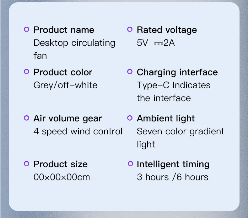 Mini Desktop Circulating Fan 4 Speed Wind Control Electric High-speed Fan USB Rechargeable Mini Circulating Cooling Fan