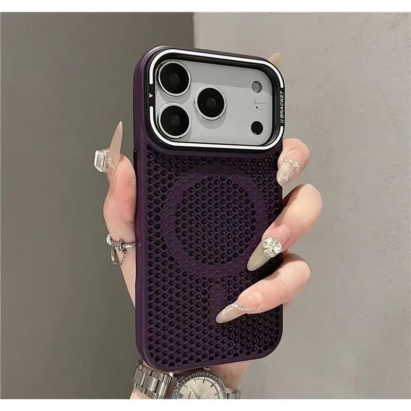 Camera mount mesh cooling case for iPhone 17 Pro Max 15 17 Pro 14 13 12 16 Pro Max For Magsafe wireless charging Shockproof cove