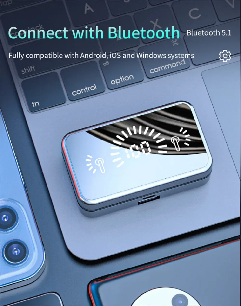 Wireless Tv Earbud Tws Bluetooth Headset with USB Adaptor 9D Stereo Earphone CVC Noise Cancelling 2000mA Charging Box Mic for TV