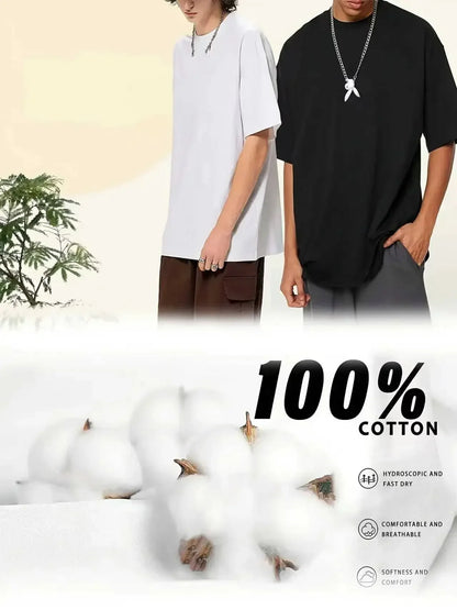 Men's clothing loose-fitting short-sleeved sports T-shirt made of pure cotton for casual wear.