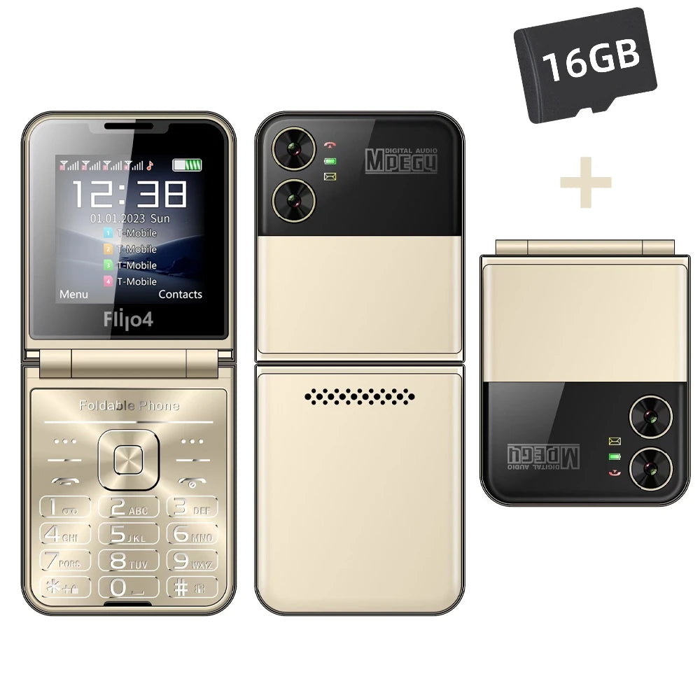 SERVO 4 SIM Fashionable Flip Cellular Phone Speed Dial Flashlight Magic Voice FM Radio 2G GSM Foldable Mobile Phone Type-C 2.6"