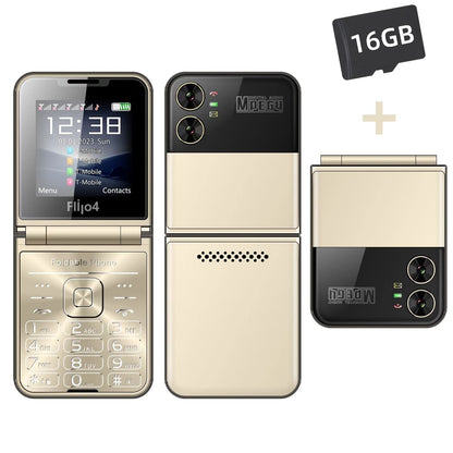 SERVO 4 SIM Fashionable Flip Cellular Phone Speed Dial Flashlight Magic Voice FM Radio 2G GSM Foldable Mobile Phone Type-C 2.6"