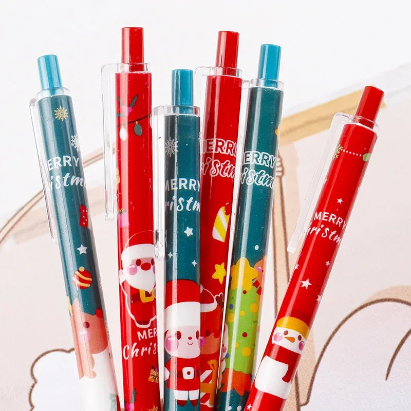 50Pcs/Lot Cute Christmas Press Gel Pens Cartoon Santa Claus Kawaii Christmas Gift Black Ink Pen Student School Office Supplies