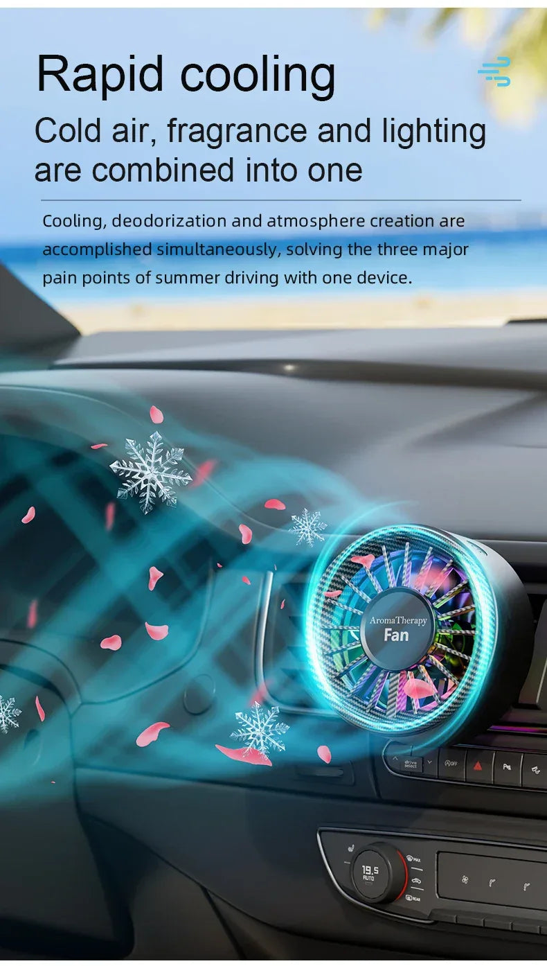 New car aromatherapy fan, USB cool seven color ambient lighting, three adjustable car fans, large truck van car fan
