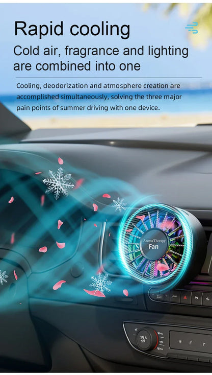 New car aromatherapy fan, USB cool seven color ambient lighting, three adjustable car fans, large truck van car fan