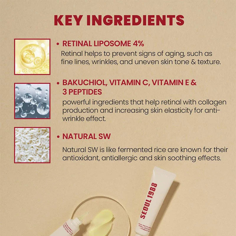 Seoul 1988 Retinol Eye Cream 4% Anti Aging Eye Treatment Dark Circles, Wrinkles, Puffiness Firming & Lifting Eye Cream For Women