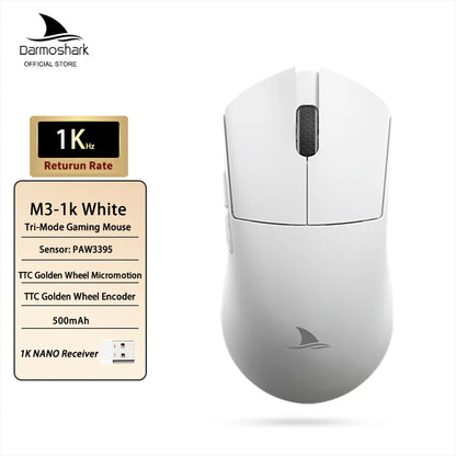 Darmoshark M3 Gaming Mouse Dual Mode 8K Wireless Tri-Mode PAW3395 Big Hand Macro Game Mouse 26000 DPI Lightweight Mice