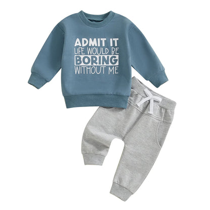 0-3Y Baby Boys Autumn Winter Clothes Set Kids Long Sleeve Letter Print Pullover Tops Sweatshirt Pants Toddler Casual Outfits