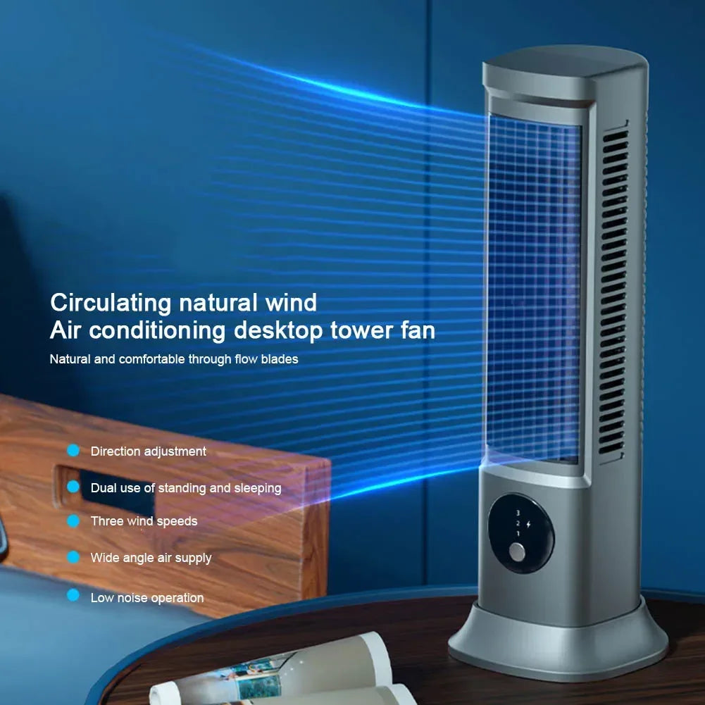Desk Tower Fan USB Rechargeable 3 Speeds Summer Ventilation Fan Vertical Horizontal Electric Fan Household Air Conditioning Fan