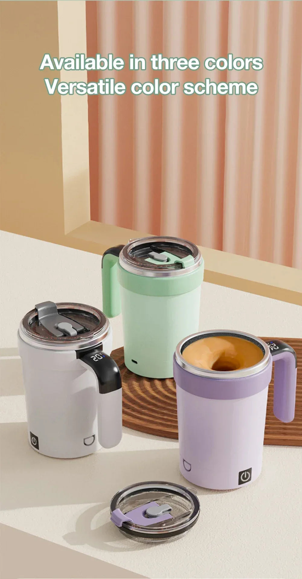 Detachable Automatic Mixing Coffee Cup Intelligent Temperature Measuring Rechargeable Mug Suitable for Office/Kitchen/Travel