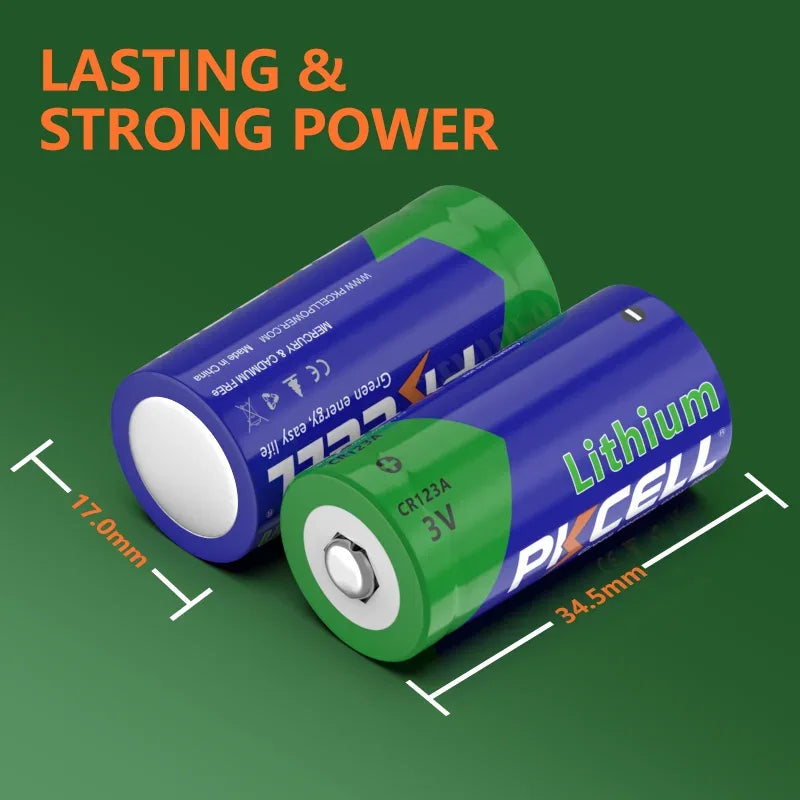 48PC PKCELL CR123A 3V Battery CR17345 Lithium Non-rechargable Batteries V123 KL123LA CR123R DL123A 3 Volt Lithium Pile Battery