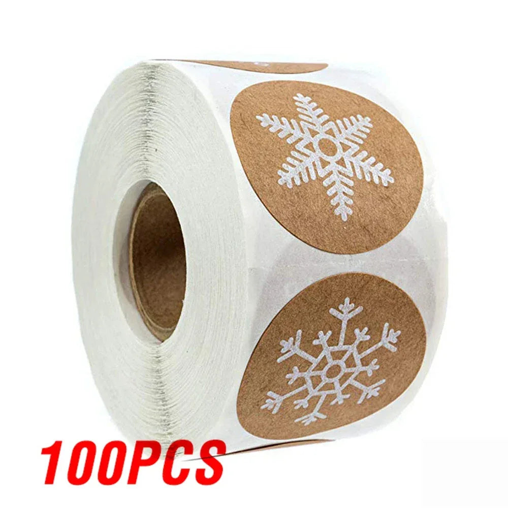 100-500Pcs Gold Snowflake Christmas Stickers Candy Bag Envelopes Sealing Label Christmas Gifts Box Decorations Sticker