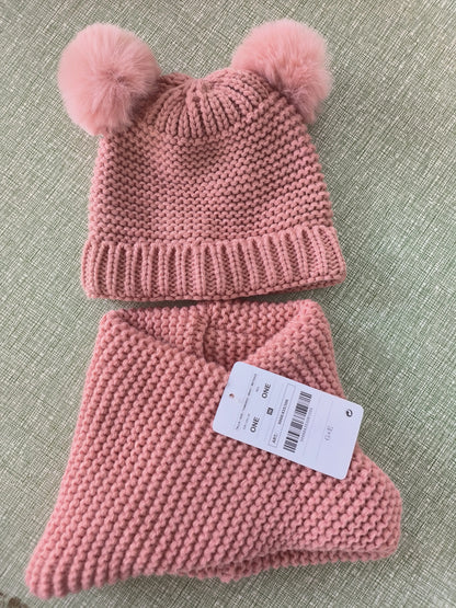 2024 baby girl and baby boy  child children's spring autumn winter Solid knitted hat and knitted infinity scarf