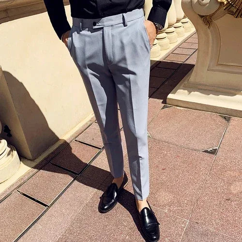 Boutique Fashion Solid Color Mens White Business Casual Suit Pants Male Slim Casual Trousers Wedding Dress Suit Pants